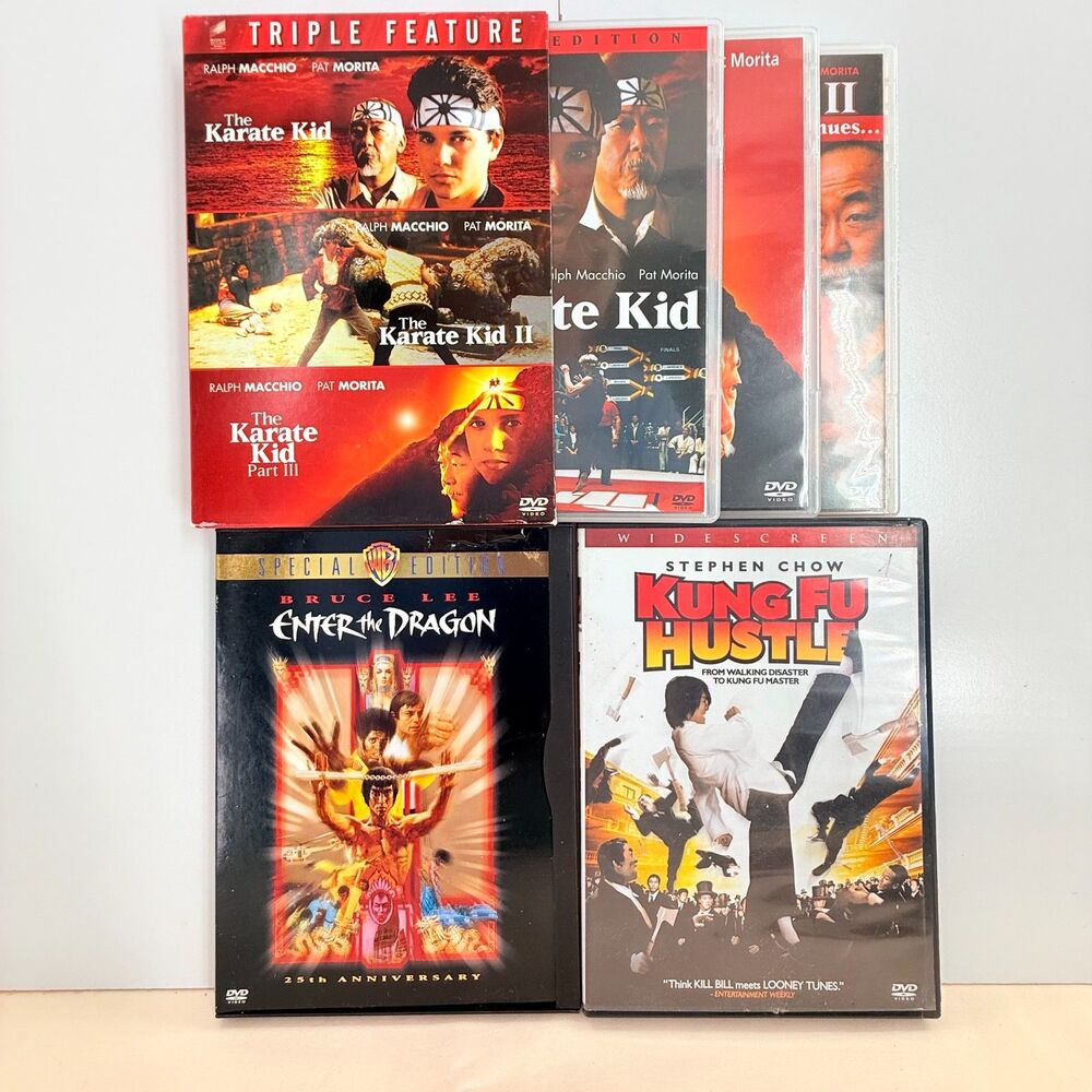 Karate Kid Trilogy Bruce Lee Enter The Dragon Kung Fu Hustle DVD Lot